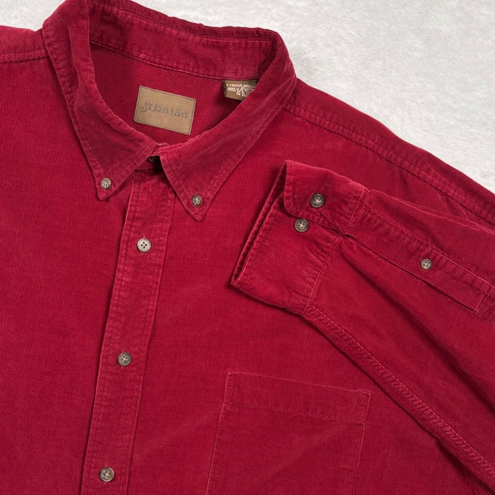 VTG 90s St Johns Bay Corduroy Button Down Shirt Mens XXL Maroon Long Sleeve